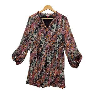 Vince Camuto Floral Boho Dress Black Pink Orange Medium